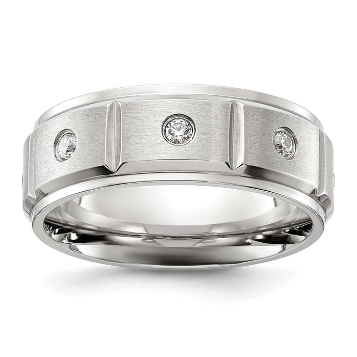 Exclusive 8mm Brushed & Polished Chisel Titanium Band with CZ - Stylish Value!-1