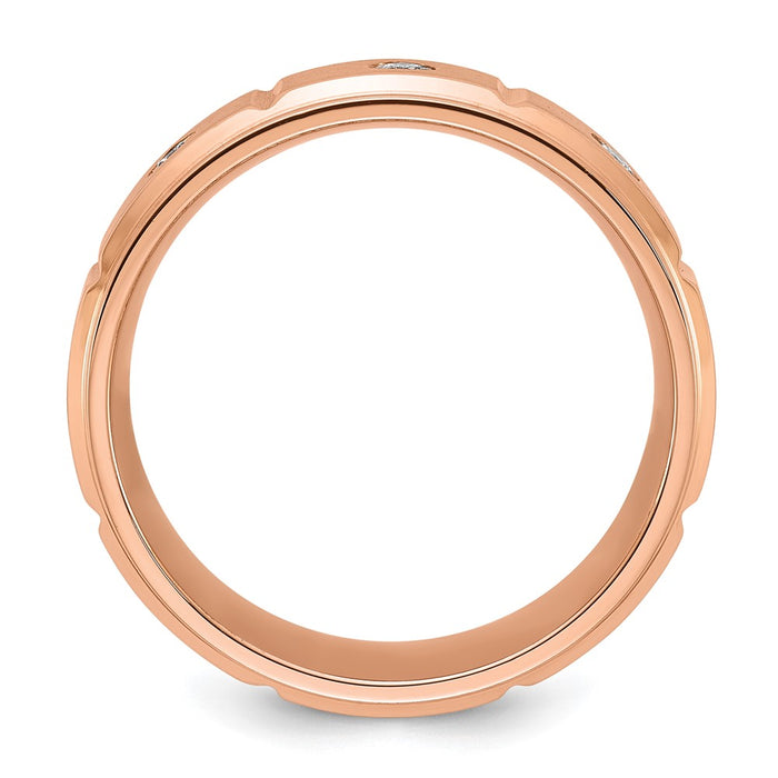 Buy Stylish 8mm Chisel Titanium Band | Brushed Rose IP Finish & CZ Accents-2