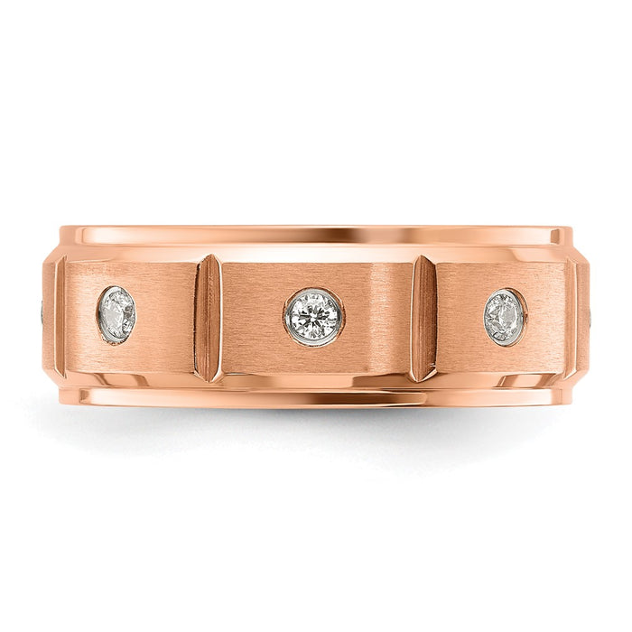 Buy Stylish 8mm Brushed & Polished Rose IP-Plated Band with Titanium & CZ-3