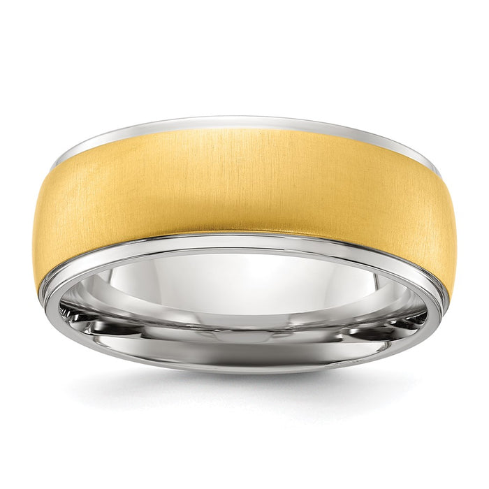 High-Quality Chiseled Titanium Ring - 8mm Band, Stylish Brushed Yellow IP Finish-1
