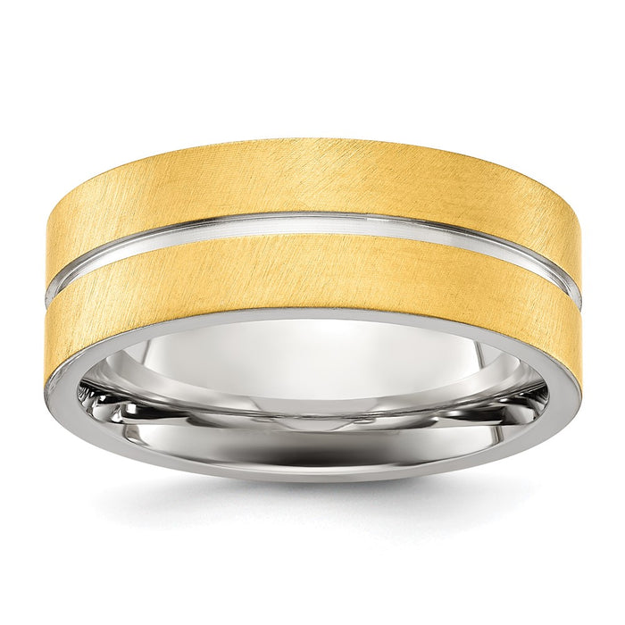 High-Quality Chiseled Titanium 8mm Band - Stylish Brushed & Polished Yellow IP Finish-1