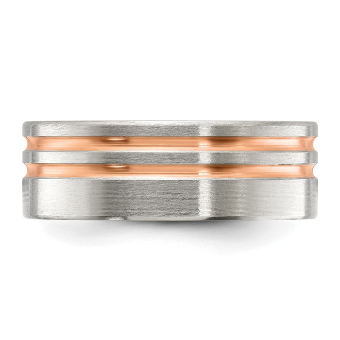 Buy Stylish 8mm Chisel Titanium Band with Rose IP-Plated Stripes - Luxury Design-3