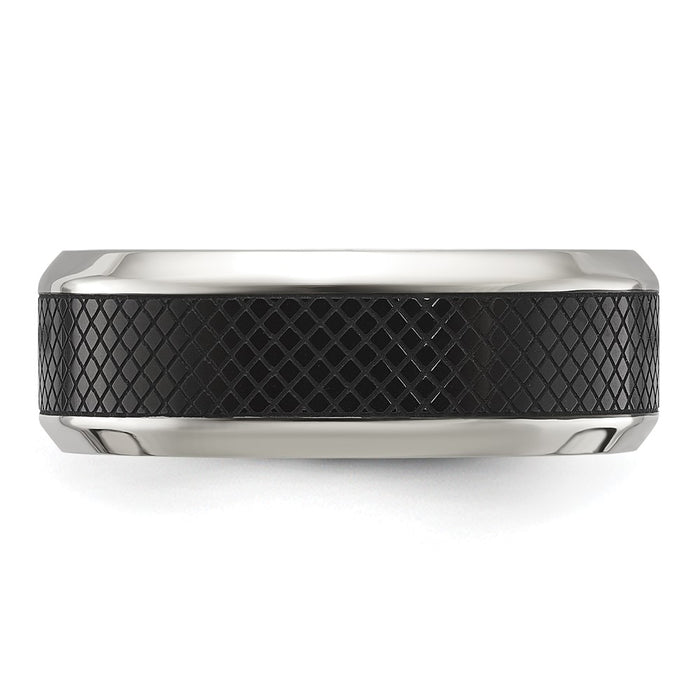 Buy Exclusive 8mm Chisel Titanium Band - Polished Black IP & Textured Center-3