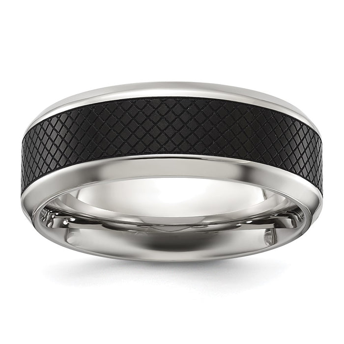 Buy Stylish 8mm Textured Center Band - Polished Black IP-Plated Titanium-1