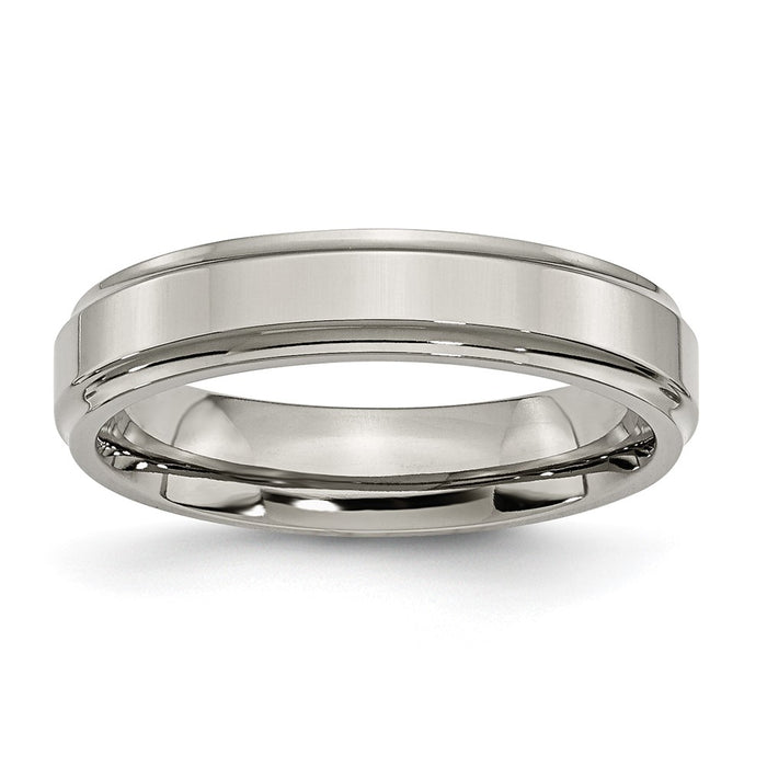 Order Stylish 5mm Polished Titanium Band with Ridged Edges - Luxury Value!-1