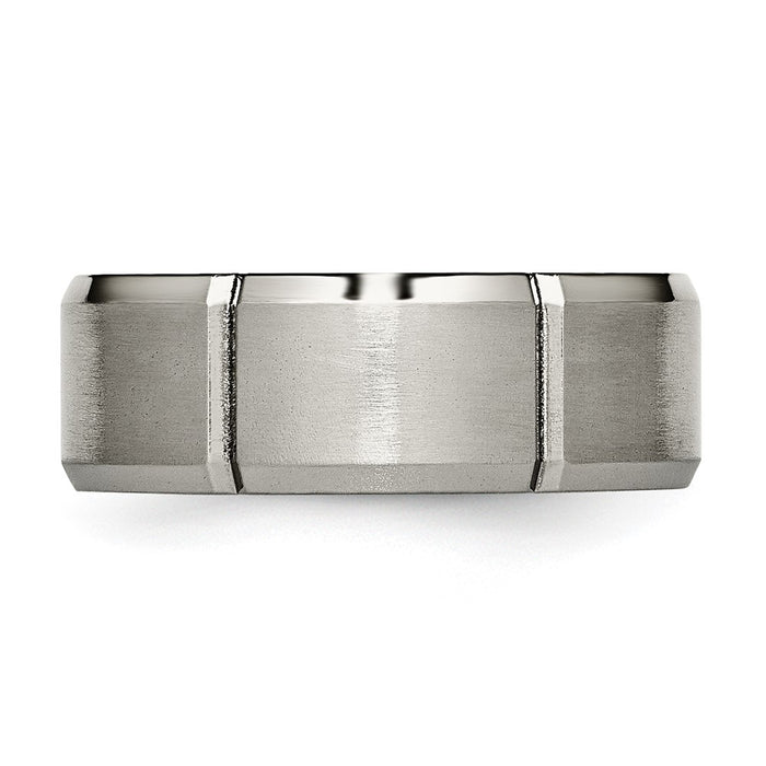 Buy Stylish 8mm Chisel Titanium Grooved Band - Luxurious Beveled Edge Design-3