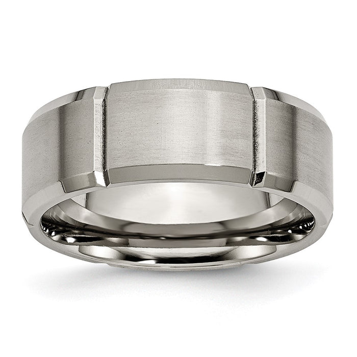 Exclusive 8mm Titanium Grooved Beveled Edge Band - Stylish Brushed Finish-1