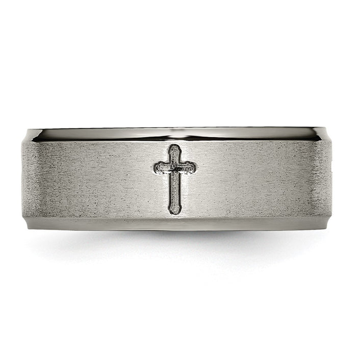 Exclusive 8mm Titanium Brushed Center Cross Band - Stylish Ridged Edge Design-3