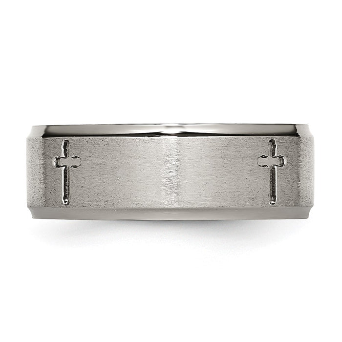 Exclusive Brushed Titanium 8mm Cross Band, Stylish Chiseled Edges, Affordable Price-4