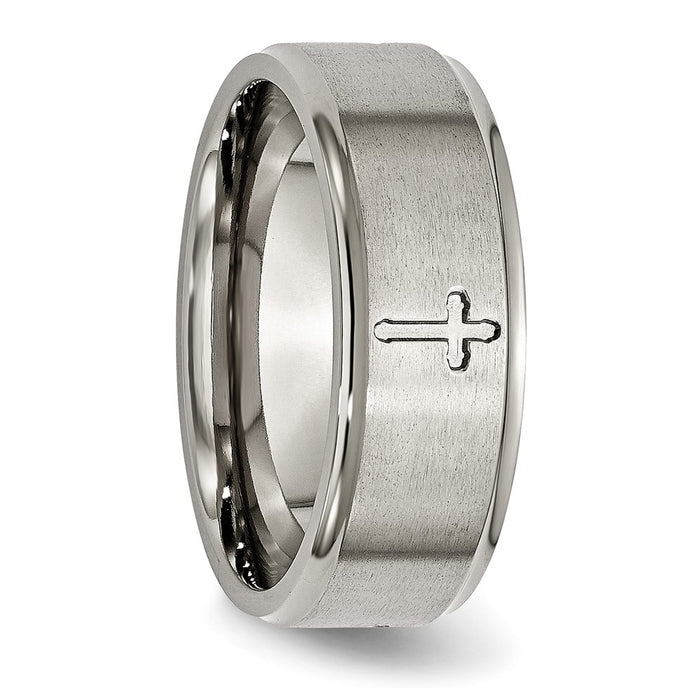 Exclusive 8mm Titanium Brushed Center Cross Band - Stylish Ridged Edge Design-5