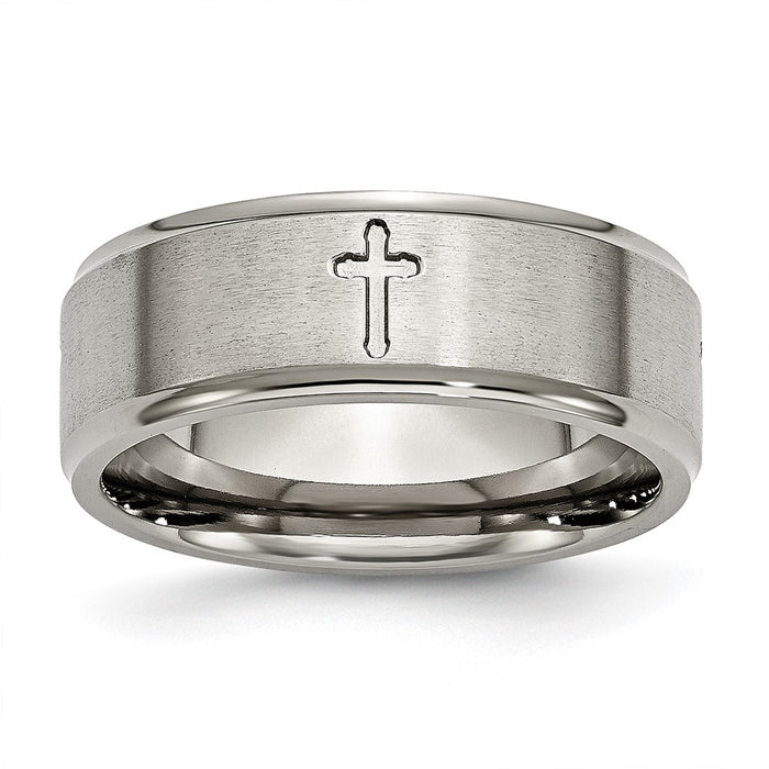 Exclusive 8mm Brushed Titanium Cross Center Band - Stylish & Affordable Design-1