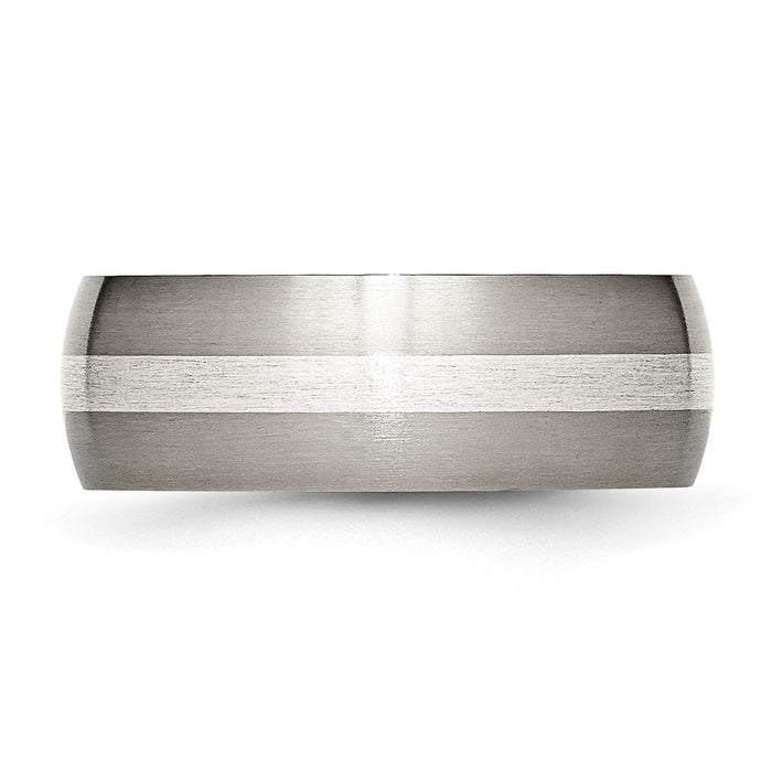 Buy Stylish 8mm Brushed Titanium Chisel Band with Sterling Silver Inlay-3