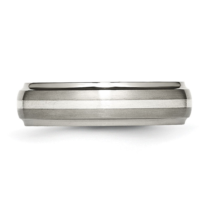 Exclusive 6mm Titanium Chisel Band with Silver Inlay - Stylish & Durable-3
