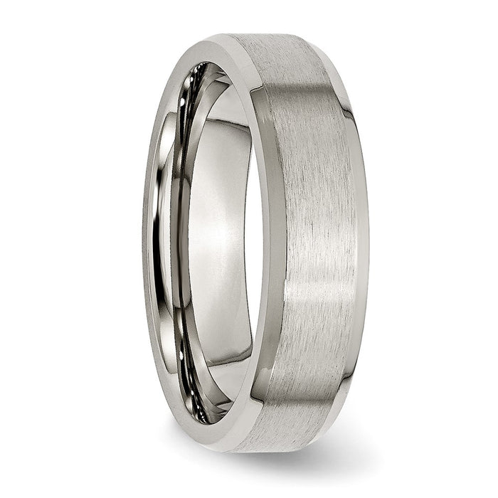 Buy Exclusive 6mm Chisel Beveled Edge Band - Affordable Brushed Titanium Ring-4