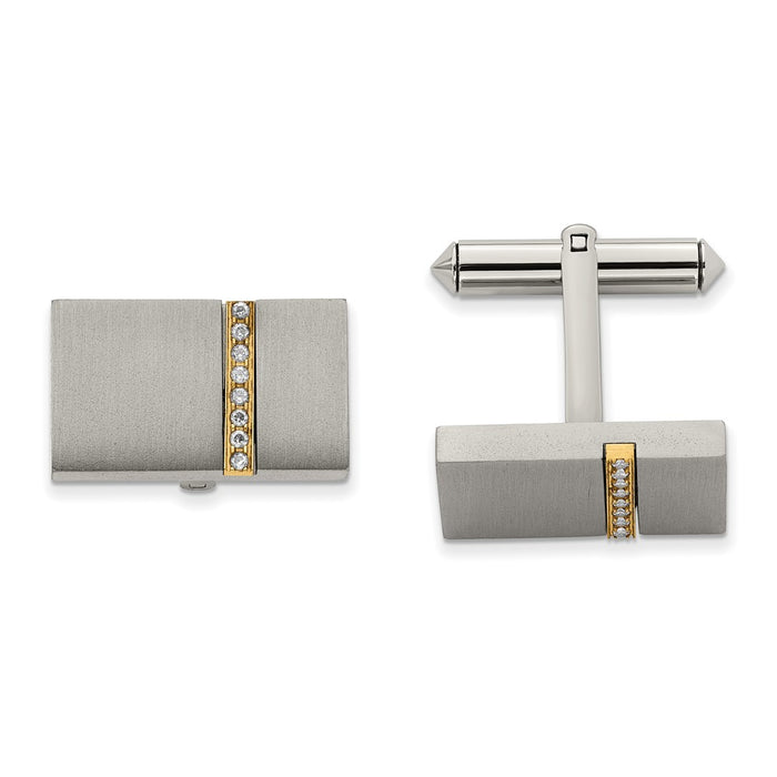 Buy Stylish Chisel Titanium Cuff Links - Brushed Yellow IP-Plated, CZ Accents-1