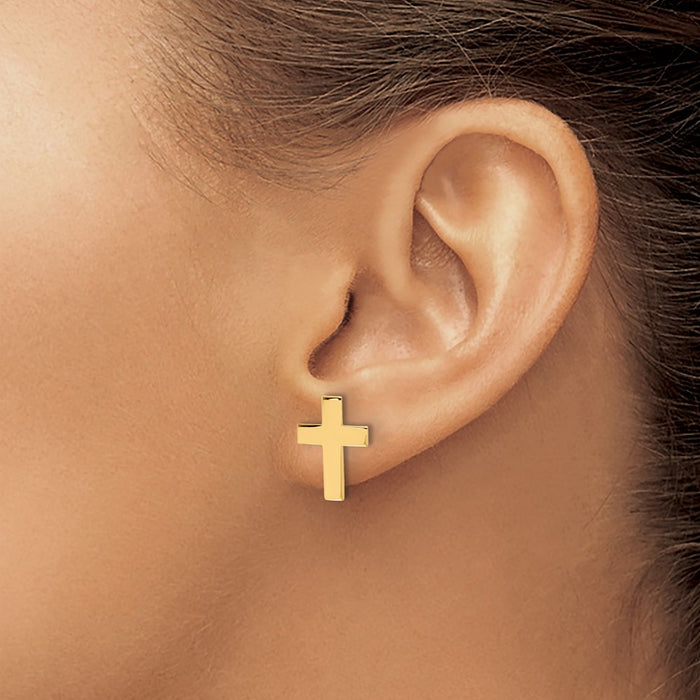 Exclusive 14K Gold Polished Cross Earrings - Stylish & Affordable Design-3