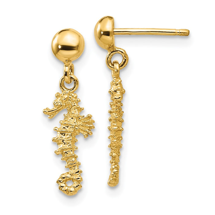 Buy 14K Gold 3D Mini Seahorse Dangle Earrings - Stylish Design, Affordable Luxury-1