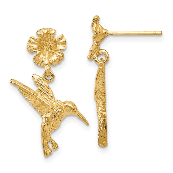 Exclusive 14K Gold Hummingbird Dangle Earrings - Stylish Floral Design-1
