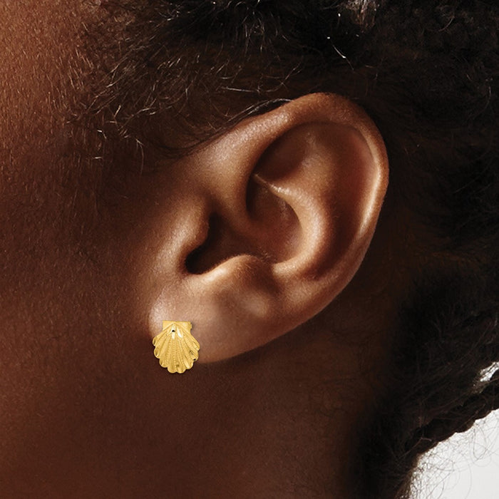 Buy Exclusive 14K Gold Satin Finish Diamond-Cut Seashell Stud Earrings-3