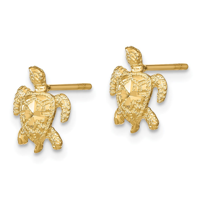Buy Stylish 14K Gold Polished Diamond-Cut Sea Turtle Stud Earrings-2