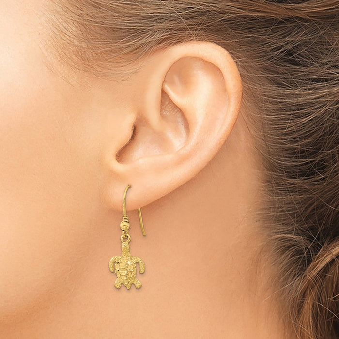 Shop Stylish 14K Gold Polished & Textured Diamond-Cut Turtle Earrings-3