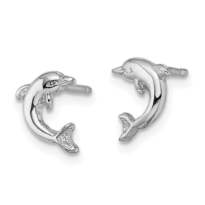 High-Quality 14K White Gold Petite Dolphin Post Earrings - Stylish Value!-2