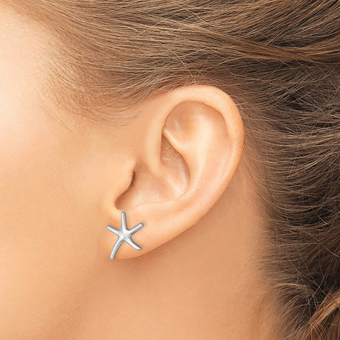 Shop Stylish 14K White Gold Polished Mini Starfish Earrings - Luxury Accessory-3