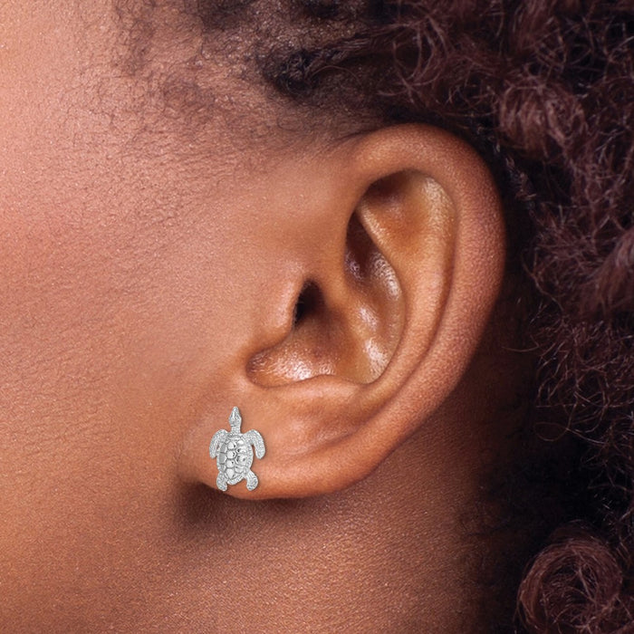 Buy Stylish 14K White Gold Sea Turtle Stud Earrings - Polished & Textured Design-3