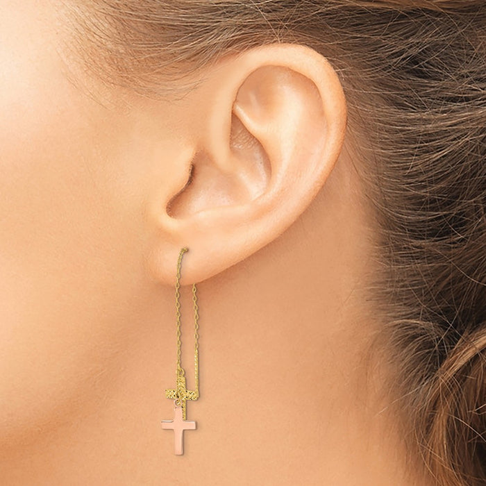 Buy Exclusive 14K Yellow & Rose Gold Double-Cross Threader Earrings - Stylish!-3