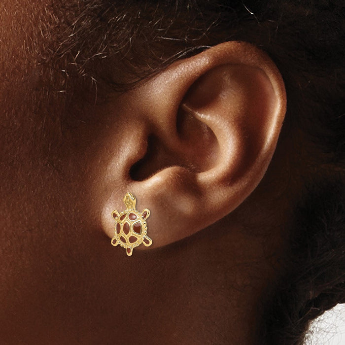Buy Stylish 14K Gold Sea Turtle Earrings with Enamel Shell - Affordable Luxury-3