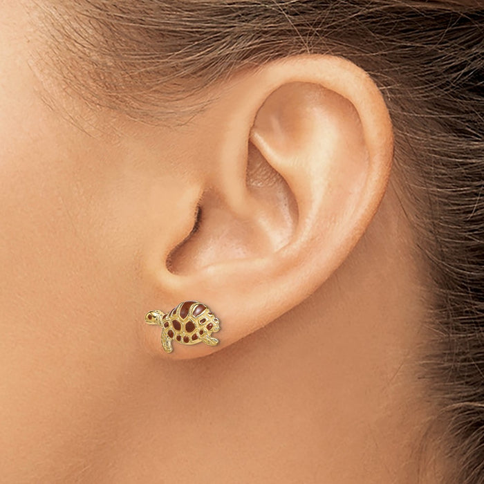 Buy Exclusive 14K Gold Turtle Stud Earrings with Brown Enamel - Stylish Value!-3