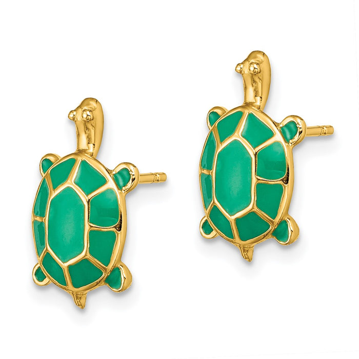 Shop Exclusive 14K Gold Land Turtle Earrings with Green Enamel - Stylish Value-2