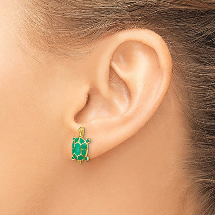 Shop Exclusive 14K Gold Land Turtle Earrings with Green Enamel - Stylish Value-3