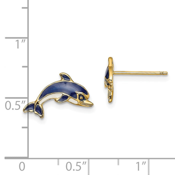Shop Stylish 14K Gold Dolphin Stud Earrings with Blue & White Enamel - Luxury-4