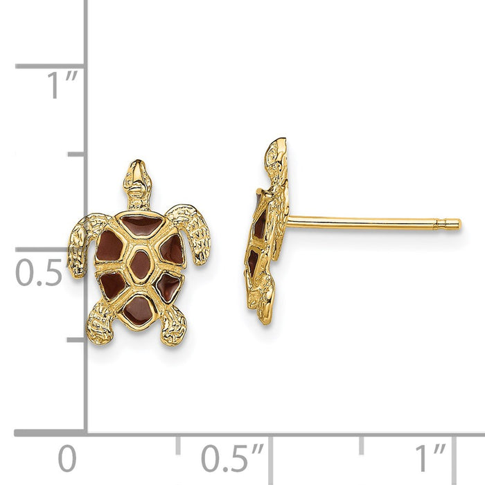 Shop Stylish 14K Gold Sea Turtle Earrings, 0.85mm, Brown Enamel Shell-4
