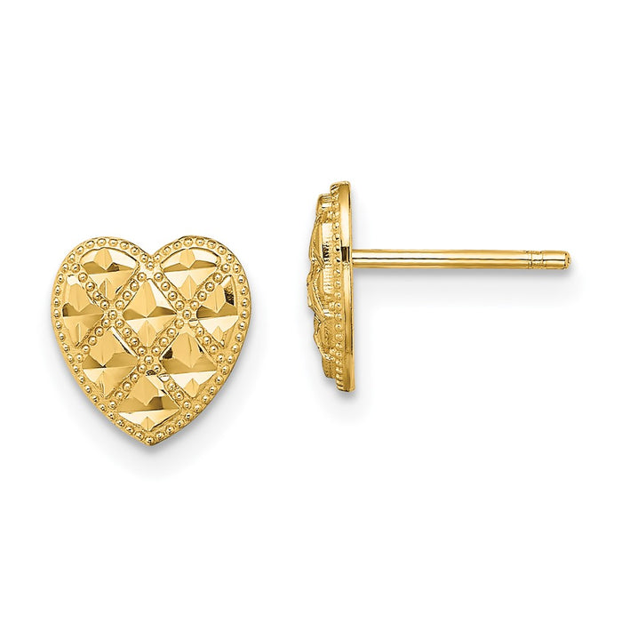 Exclusive 14K Gold Criss-Cross Heart Post Earrings | Stylish Diamond Cut Detail-1
