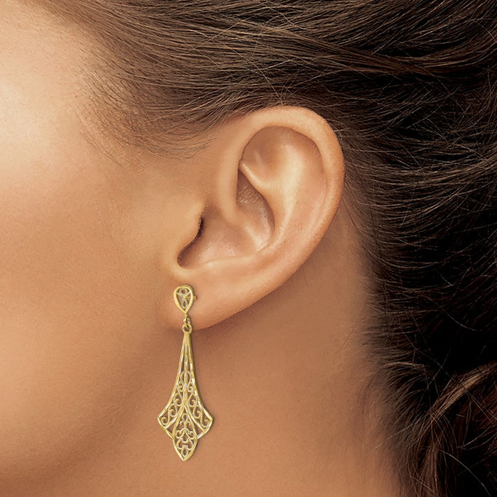 Buy 14K Gold Filigree Dangle Earrings - Stylish Design, Lightweight Luxury-3
