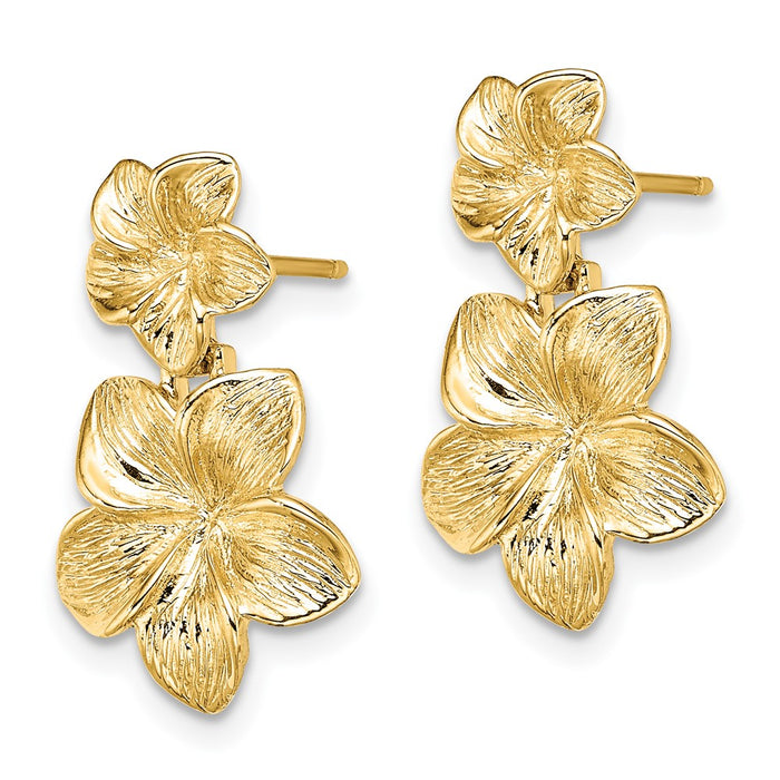 Exclusive 14K Gold Double Plumeria Flower Drop Earrings - Stylish & Affordable!-2