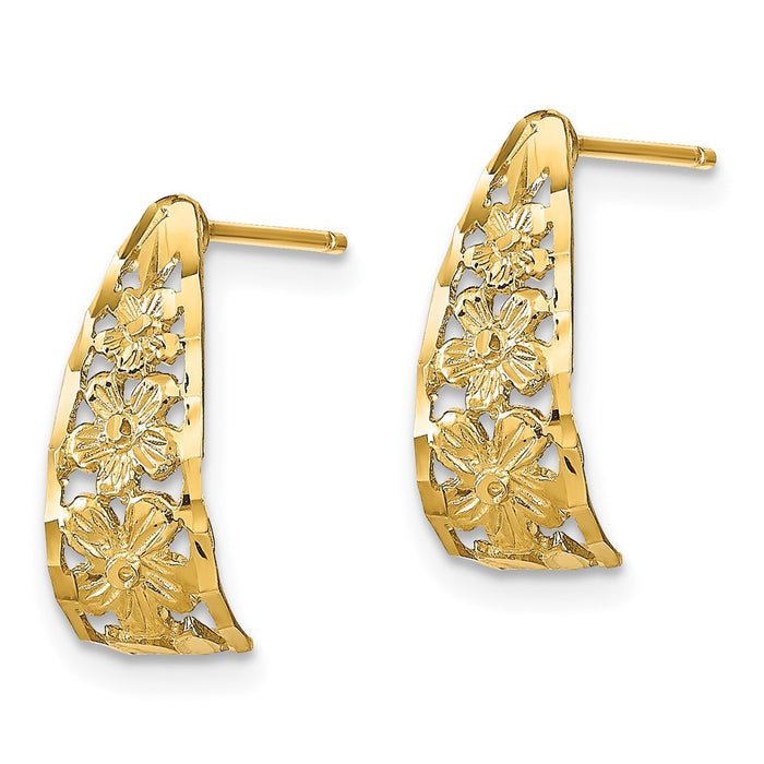 Shop Stylish 14K Gold Diamond-Cut Floral J-Hoop Post Earrings - Luxury Design-2