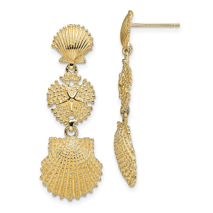 Exclusive 14K Gold Scallop Sand Dollar Dangle Earrings - Stylish & Affordable!-1