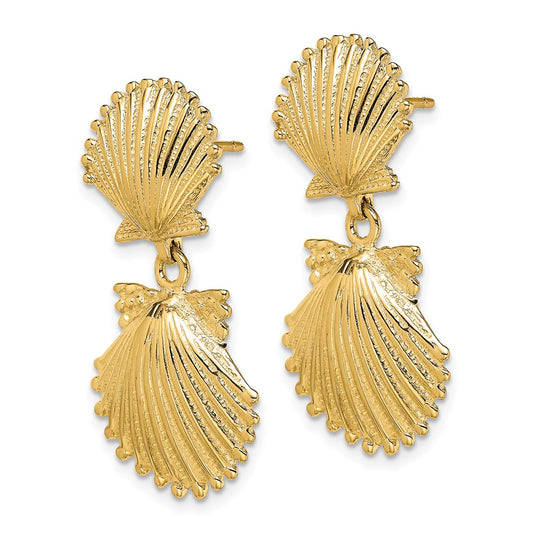 Exclusive 14K Gold Double Scallop Shell Drop Earrings - Stylish & Affordable