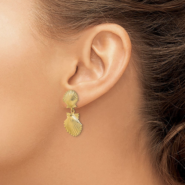 Exclusive 14K Gold Double Scallop Shell Drop Earrings - Stylish & Affordable-3