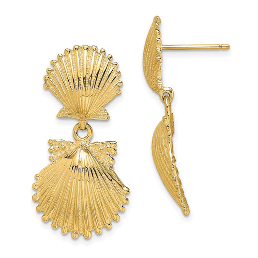 Exclusive 14K Gold Double Scallop Shell Drop Earrings - Stylish & Affordable