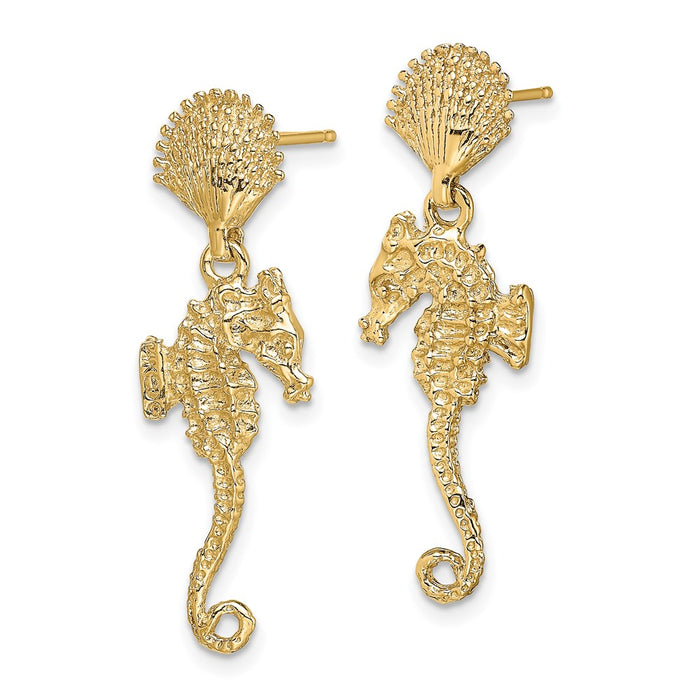 Exclusive 14K Gold Shell & Seahorse Drop Earrings - Stylish Luxury Accessory-2