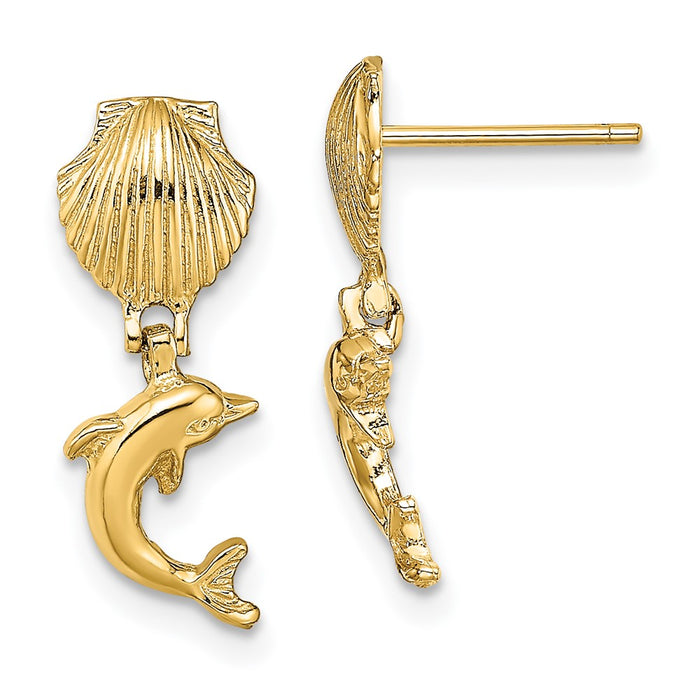 Exclusive 14K Gold Dolphin Dangle Earrings - Stylish Mini Scallop Design-1