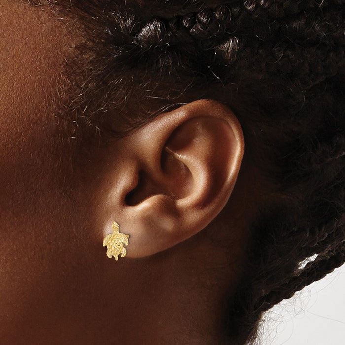 High-Quality 14K Gold Textured Sea Turtle Stud Earrings - Stylish 2D Design-3