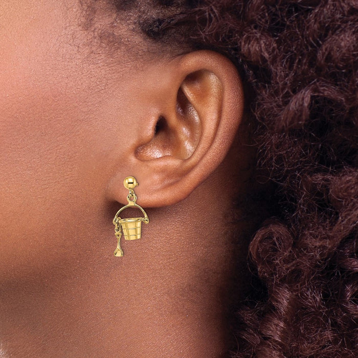 Shop Stylish 14K Gold 3D Beach Bucket and Shovel Dangle Earrings - Affordable Luxury-3