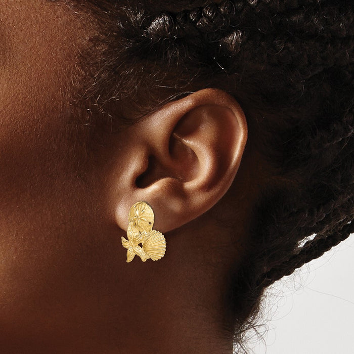 Shop Exclusive 14K Gold Sand Dollar & Starfish Stud Earrings - Stylish Cluster Design-3