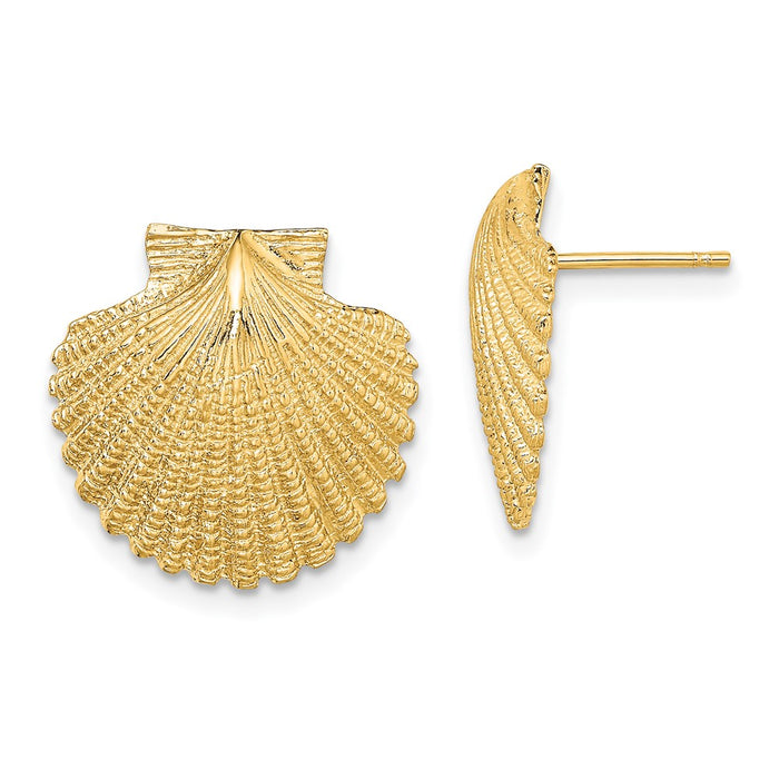 Buy Stylish 14K Gold Textured Scallop Shell Post Earrings - 2D Design-1
