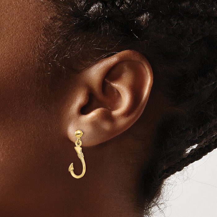 Buy Exclusive 14K Gold 3D Fish Hook Dangle Earrings - Stylish & Affordable-3